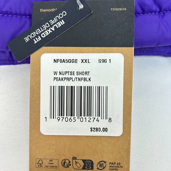 The North Face Nuptse Short Women’s Jacket 2XL Peak Purple Down Puffer Hoodless - Picture 8 of 8